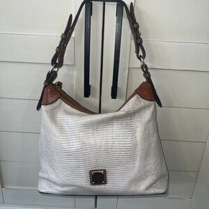 Dooney and Bourke Hobo Luxe Leather Lizard Embossed Brown And Red In Color